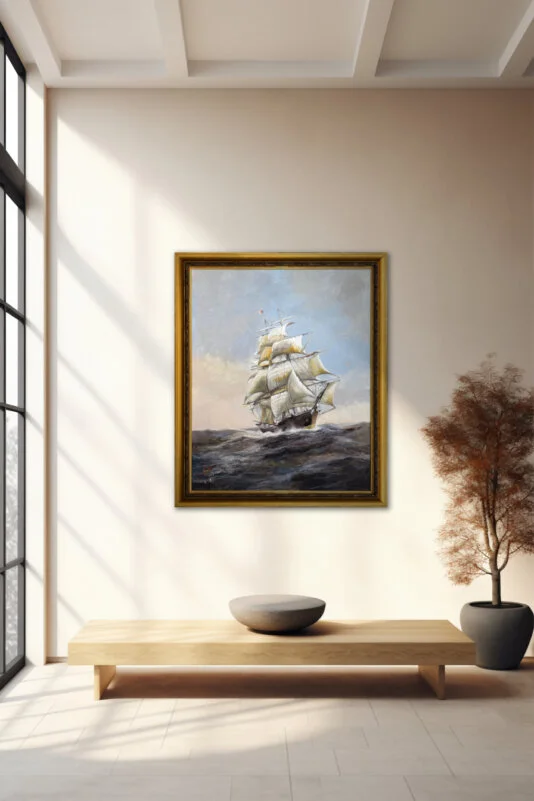 Skutemaleri modern stil Marinemaleri i minimalistisk interiør